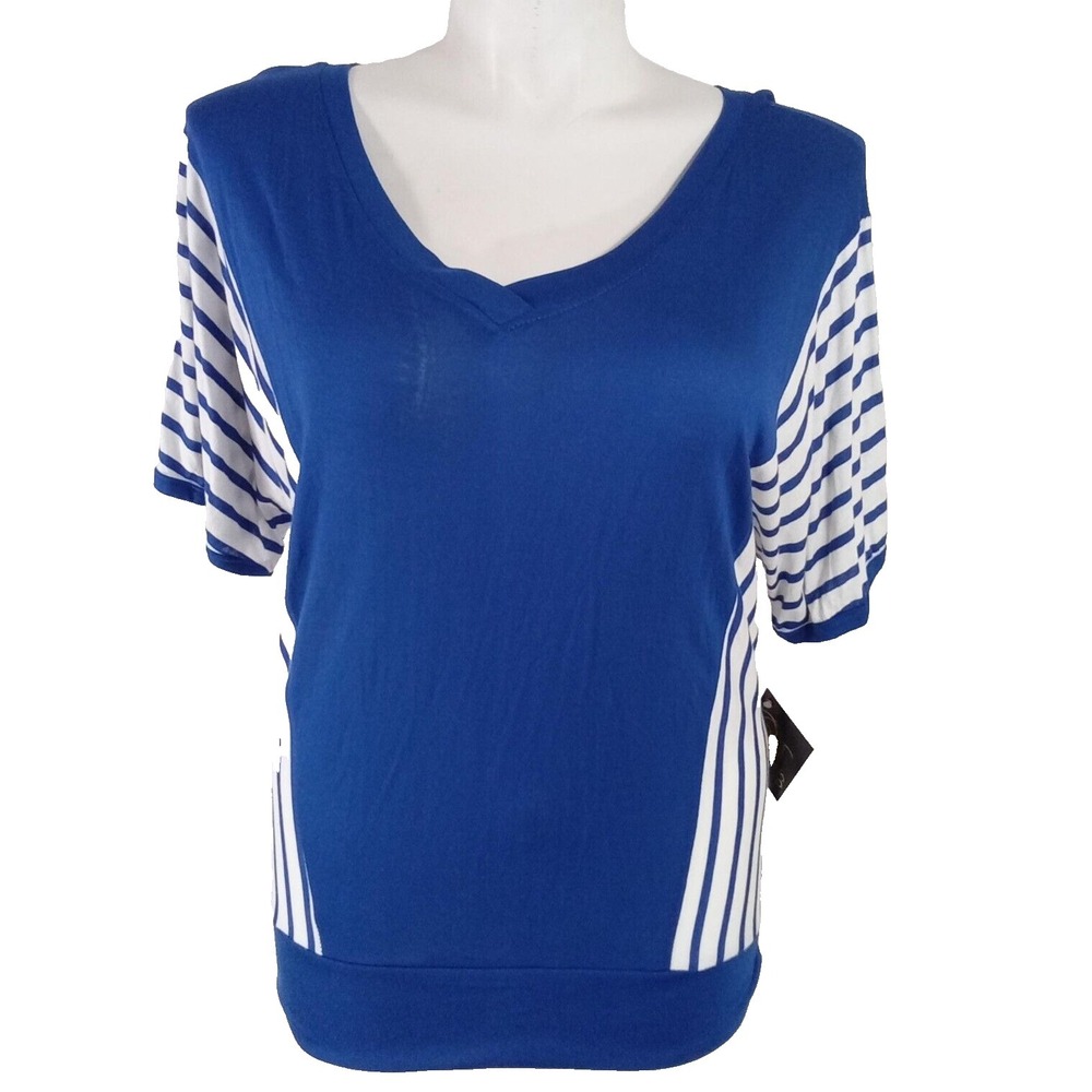 Desiree Since Forever Top Plus 3X Blue White Stripe V Neck Stretch Casual NWT